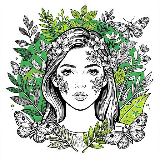 Intricate Banksy-Style Floral Portrait