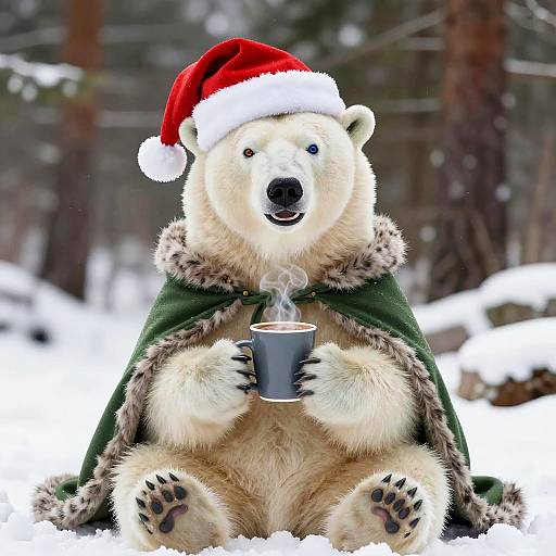 Playful Polar Bear with Cub in Snowy Forest