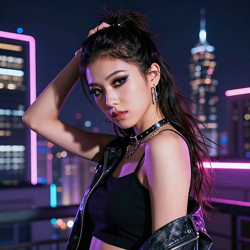 E Girl Neon Cityscape Portrait