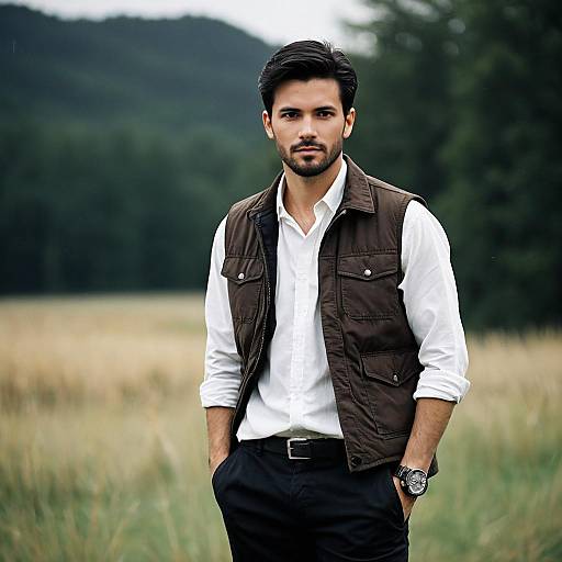 Man Standing Outdoors in Casual Vest