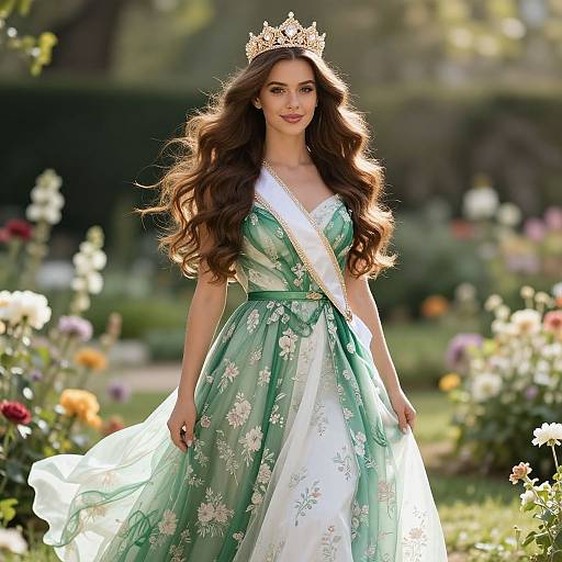 Regal Woman in Sunlit Garden