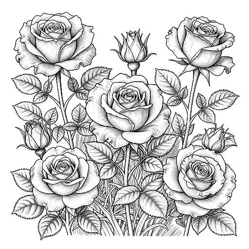 Intricate Realistic Rose Garden Coloring