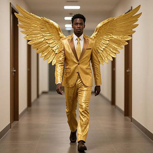 Man in Golden Snitch Wings Costume