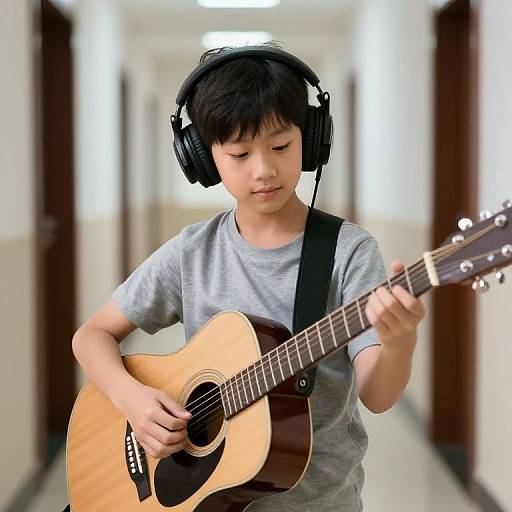 Boy with Headphones and Guitar