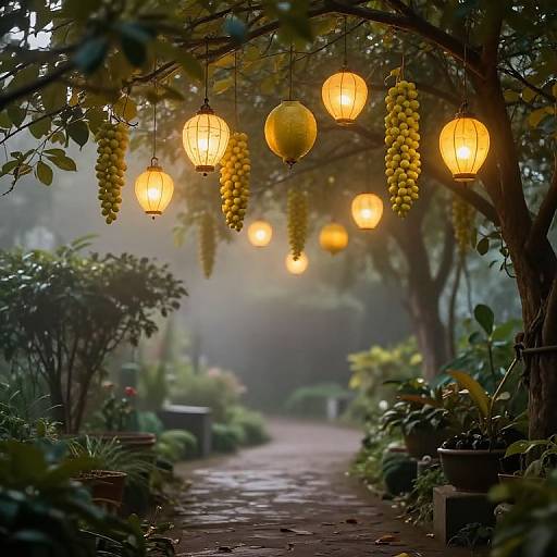Celestial Lanterns Over Serene Garden Path