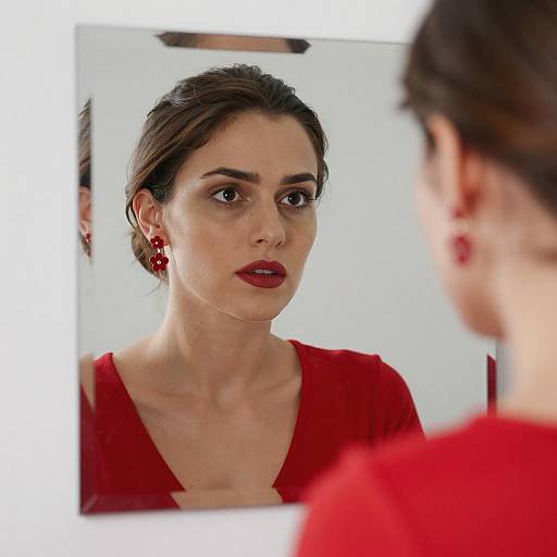 Focused Woman Reflected in Mirror