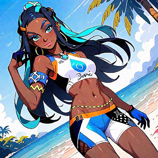 Dark-Skinned Anime Girl at Beach