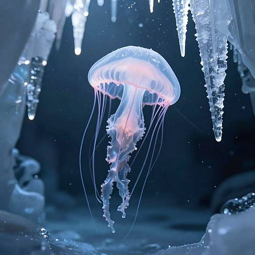 Luminous Jellyfish in Icy Cavern