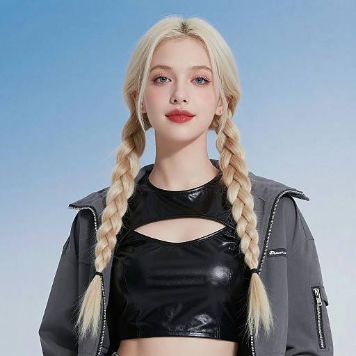 Platinum Blonde Woman in Stylish Outfit