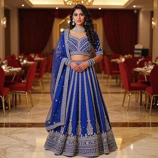 Elegant Bride in Blue Engagement Lehenga