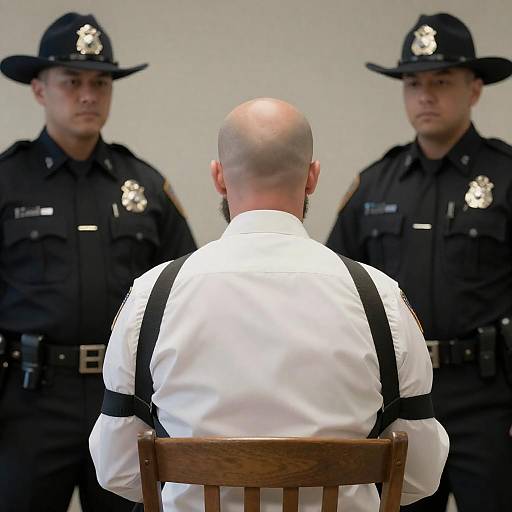 Bald Man in Chair with Officers