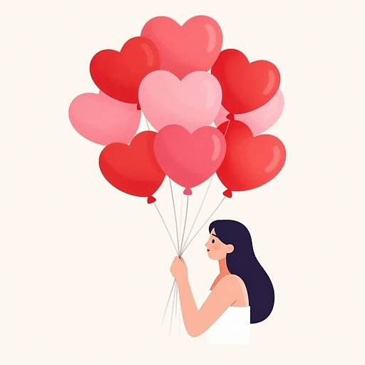 Minimalist Woman with Heart Balloons
