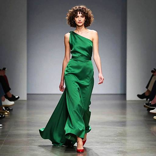 Confident Female Model in Emerald Gown