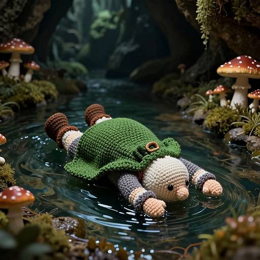 Crocheted Dwarven Sailor in Cave