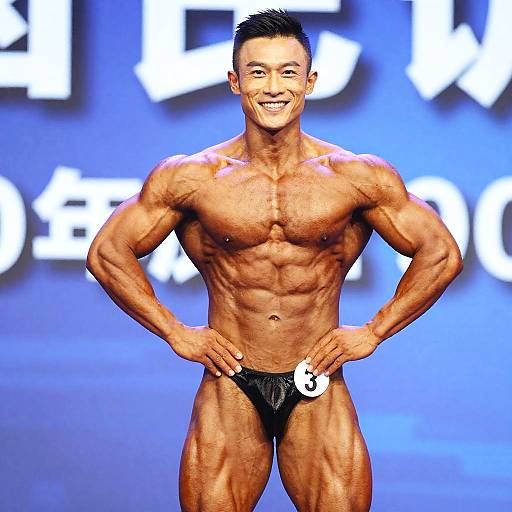 Confident Muscular Asian Bodybuilder Pose