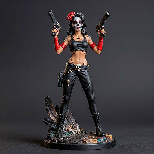 Dramatic Female Gun-Wielding Statue