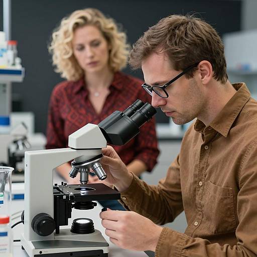 Man Using Microscope in Laboratory