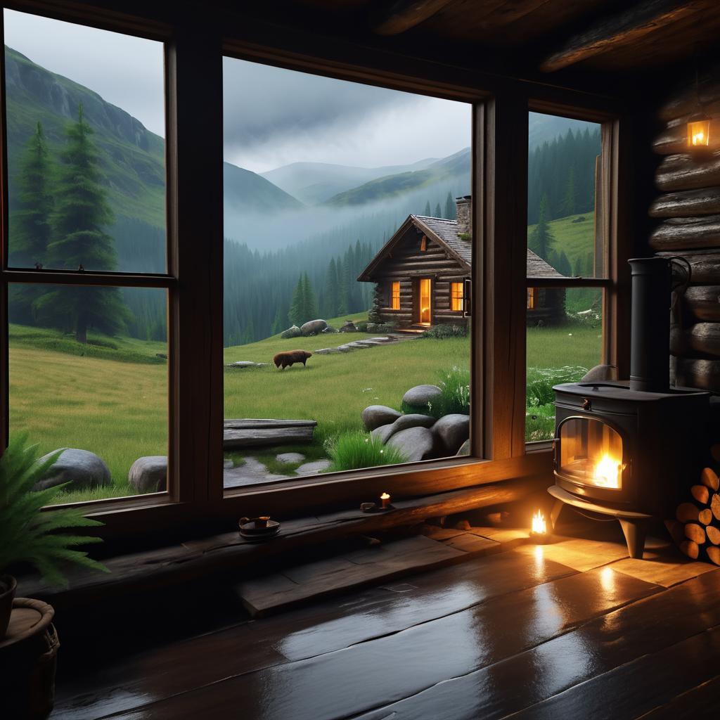 Enchanting Mountain Cabin Interior Scene