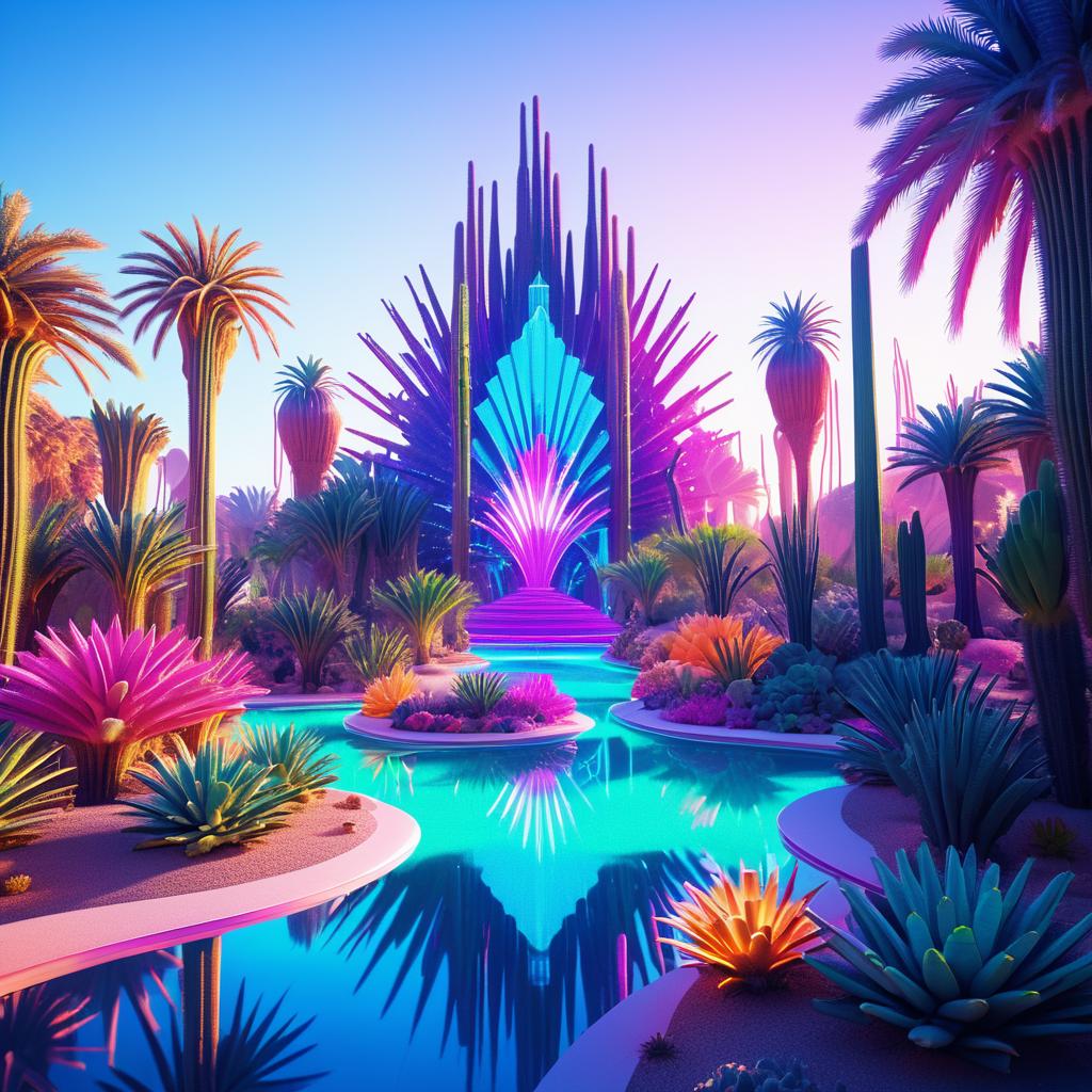 Futuristic Oasis: A Neon Eden