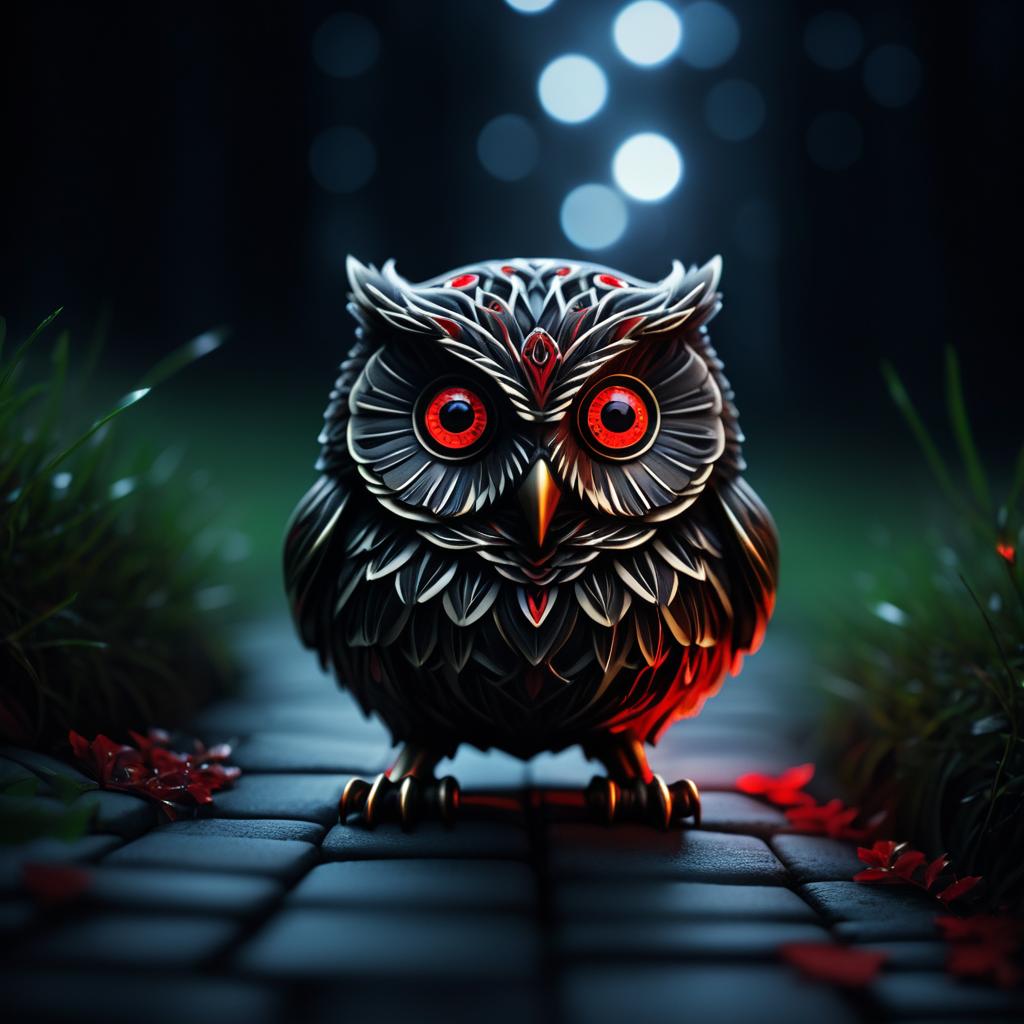 Hyper-Detailed Owl in Dark Environment