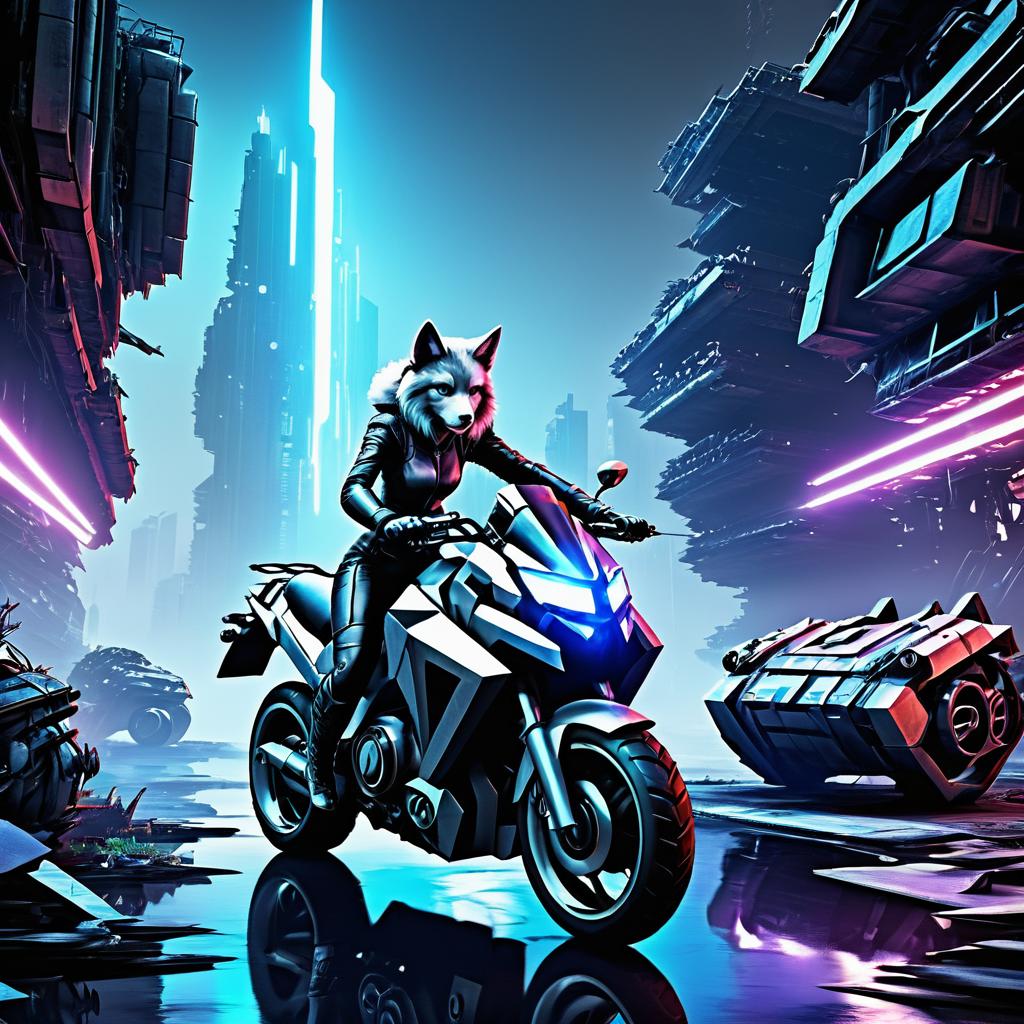 Futuristic Wolf Mechanic on a Thrilling Ride