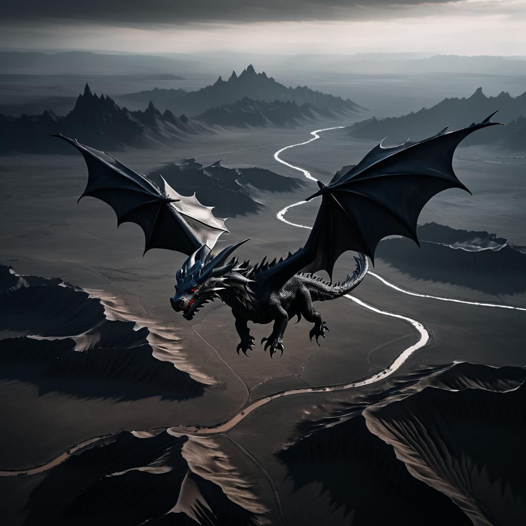 Ominous Dragon Over Desolate Landscape