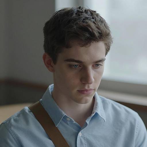 Thoughtful Young Man with Light Blue Shirt