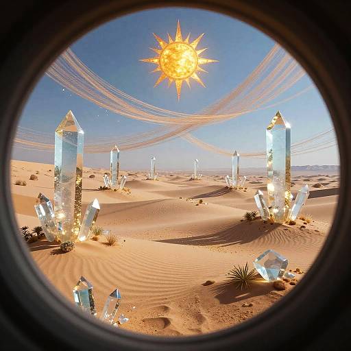 Sunlit Crystalline Desert with Floating Obelisks