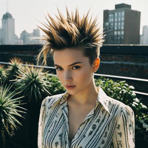 Woman with Spiky Crop Hairstyle on Rooftop Garden Woman with Spiky Crop Hairstyle on Rooftop Garden