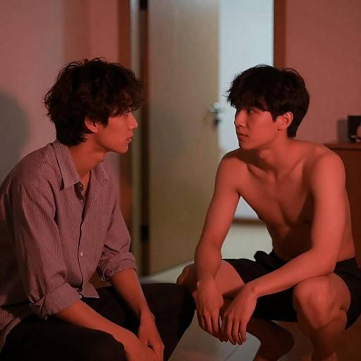 Dim Red-Orange Room Two-Person Portrait