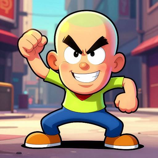 Vibrant Buzz Cut Cartoon Character