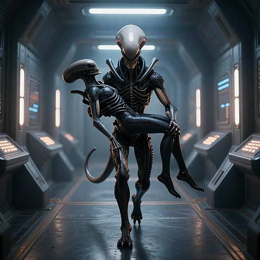 Xenomorph in Alien Spaceship Corridor