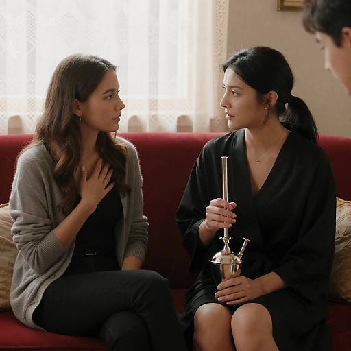 Intimate Moment on a Red Couch