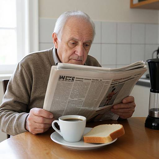Elderly Man Reading Newspaper Over Coffee