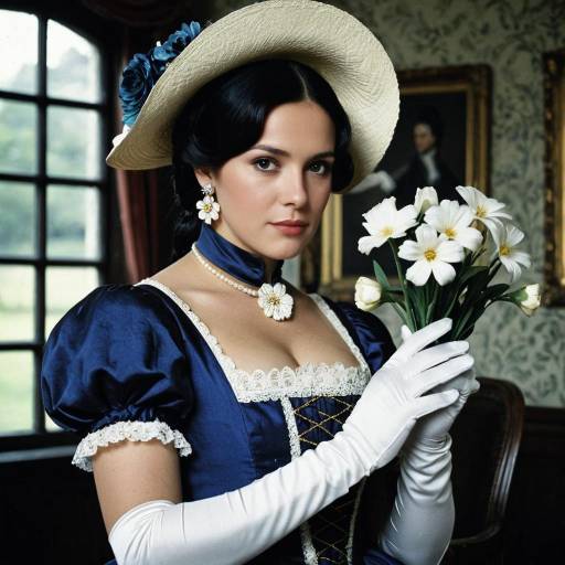 Woman in Regency Era Costume Holding Flowers