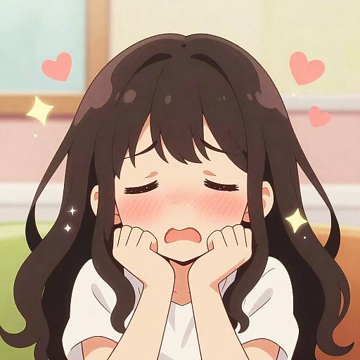 Flustered Anime Girl with Hearts