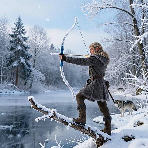 Elven Ranger in Frosty Winter Forest