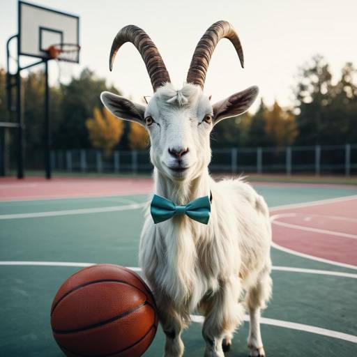 Goat Wearing Bowtie on Basketball Court
