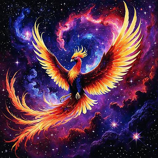 Dancing Phoenix in Cosmic Nebula Art