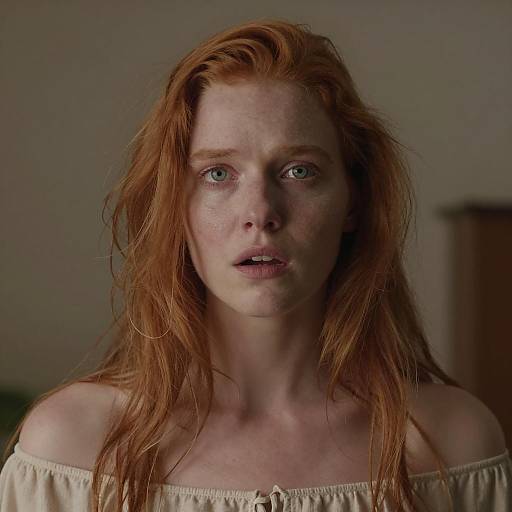 Portrait of Distressed Redhead Woman
