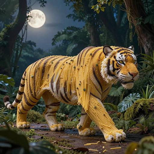 Tiger Sculpted from Spaghetti Noodles in Enchanted Jungle