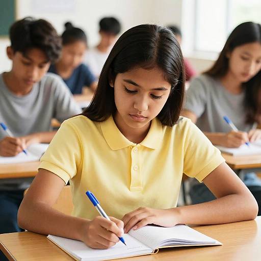 Focused Student Writing in Classroom