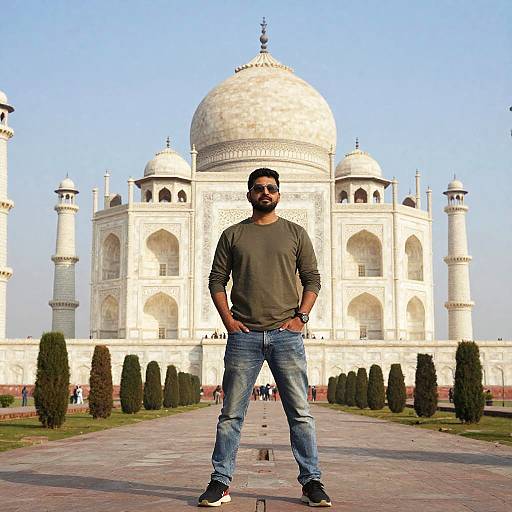Man standing in front of Taj Mahal