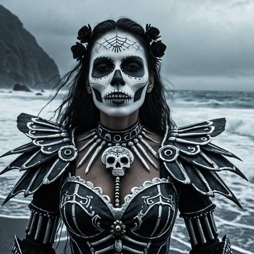 Female Warrior in Skeletal Armor by Stormy Seashore