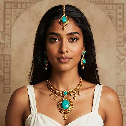 Elegant Woman with Ornate Gold Jewelry