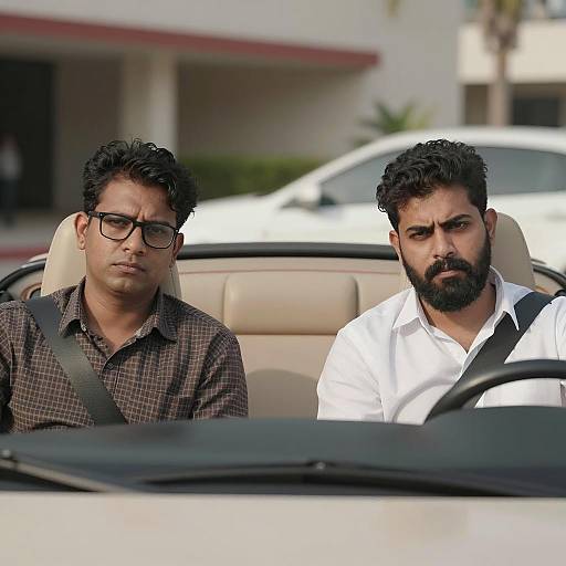 Serious Men in Beige Convertible