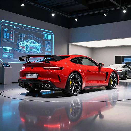 Futuristic Red Car in Showroom