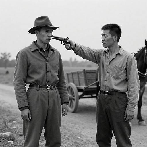 Black and White Rural Confrontation with Gun