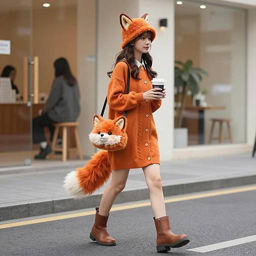 Orange Furry Character on a Sidewalk