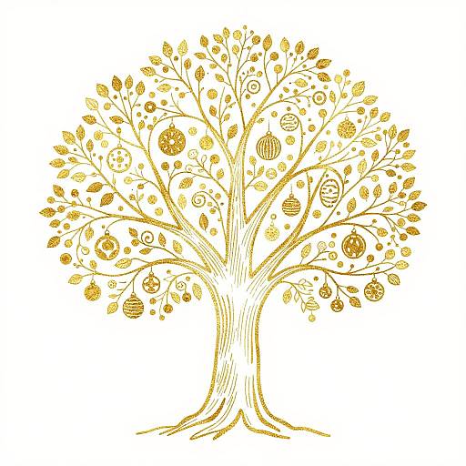Golden Tree Illustration with Ornaments